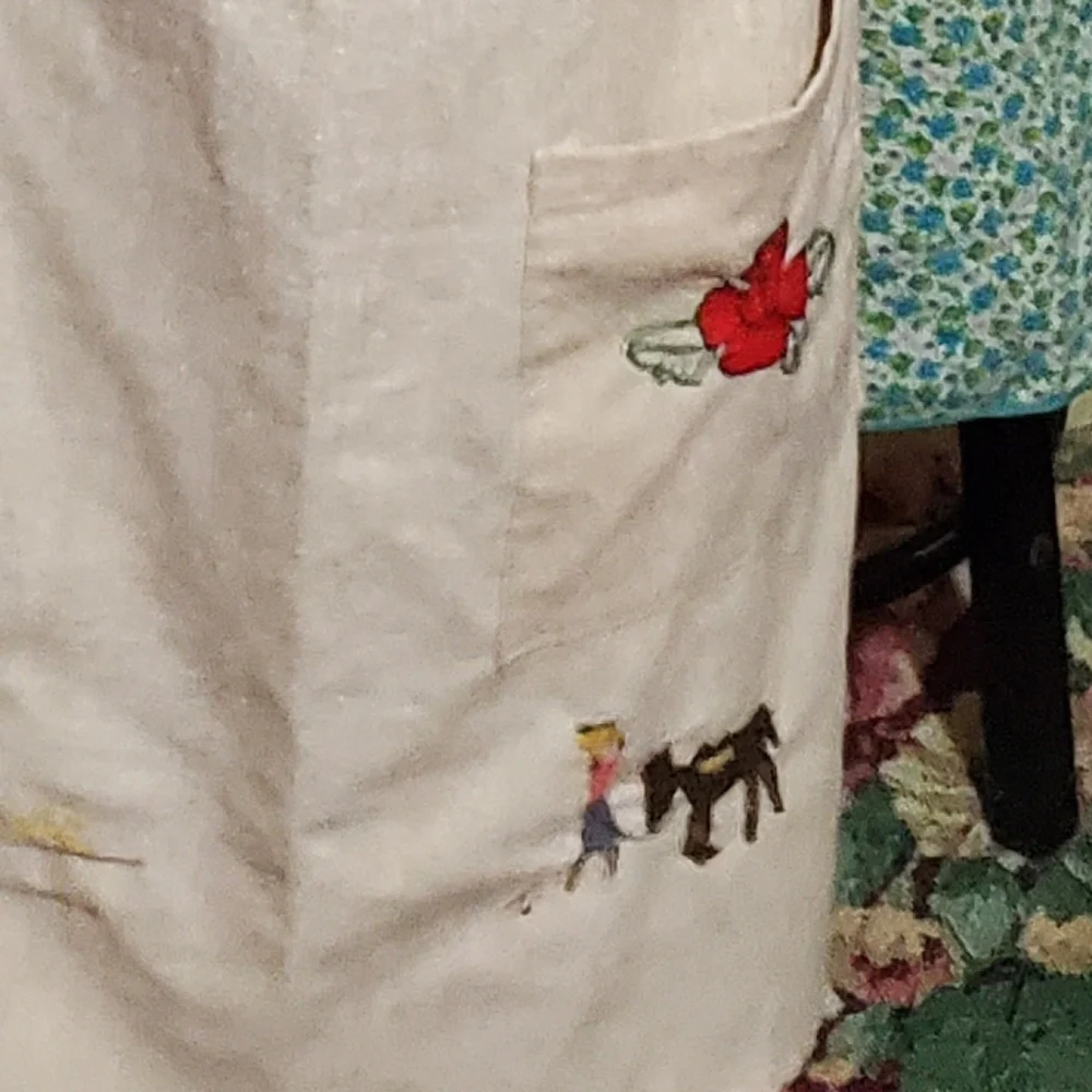 SOUTHWEST MEXICAN Tan Cooking Half Apron Large Front Pocket Embroidered